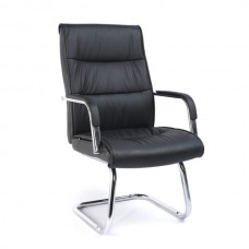 SILLA VISITA MAGNUS DE VINIPIEL NEGRO BASE TRINEO CROMADA